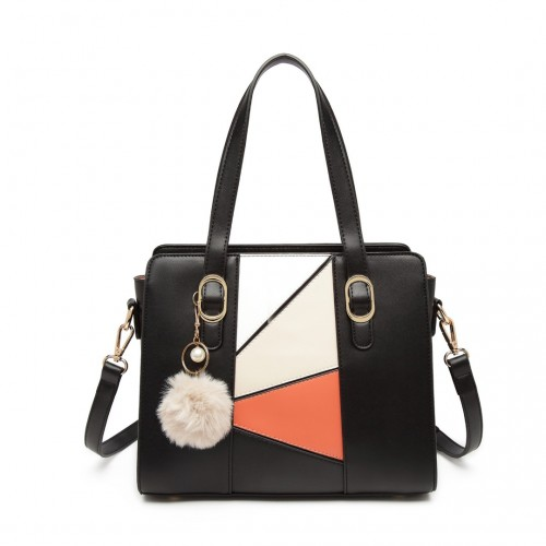 Miss Lulu Colour Block Cross-Body Handbag - Black | LG2051 | Trendy & Durable PU Leather Bag