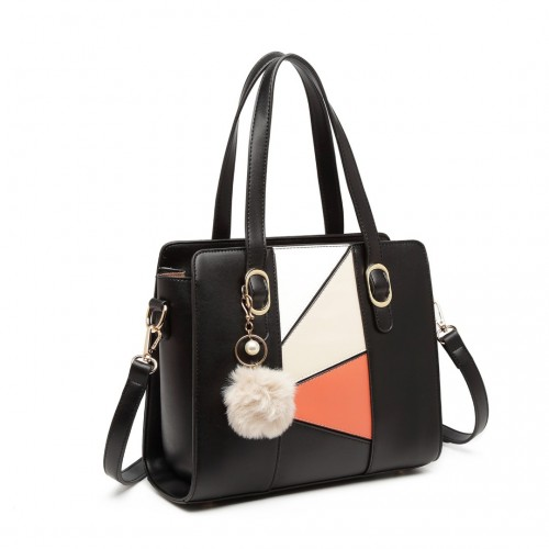 Miss Lulu Colour Block Cross-Body Handbag - Black | LG2051 | Trendy & Durable PU Leather Bag