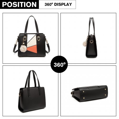 Miss Lulu Colour Block Cross-Body Handbag - Black | LG2051 | Trendy & Durable PU Leather Bag