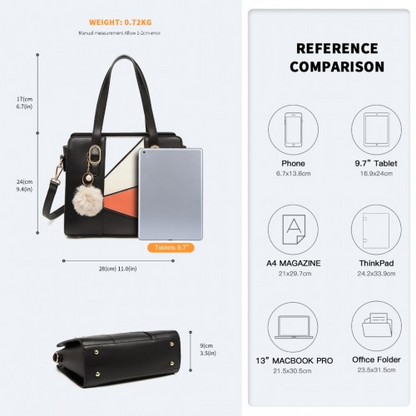 Miss Lulu Colour Block Cross-Body Handbag - Black | LG2051 | Trendy & Durable PU Leather Bag