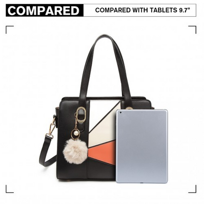 Miss Lulu Colour Block Cross-Body Handbag - Black | LG2051 | Trendy & Durable PU Leather Bag