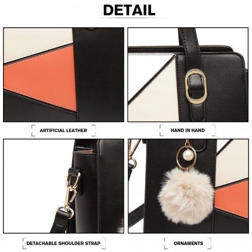 Miss Lulu Colour Block Cross-Body Handbag - Black | LG2051 | Trendy & Durable PU Leather Bag