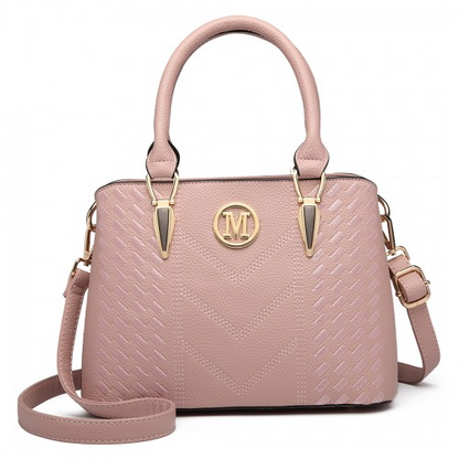 Miss Lulu Pink Leather Look Weave Effect Shoulder Bag - Chic & Versatile