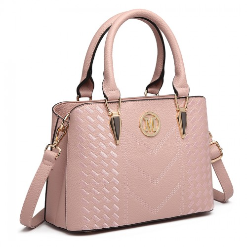 Miss Lulu Pink Leather Look Weave Effect Shoulder Bag - Chic & Versatile