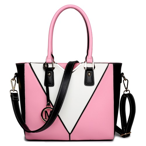 Miss Lulu Leather Look V-Shape Shoulder Handbag - Pink | Stylish & Elegant Women's Tote