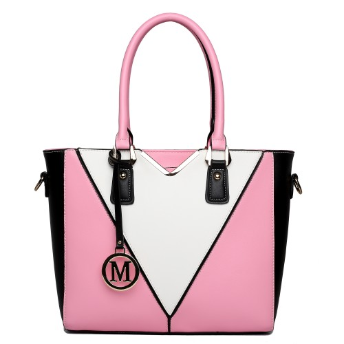 Miss Lulu Leather Look V-Shape Shoulder Handbag - Pink | Stylish & Elegant Women's Tote