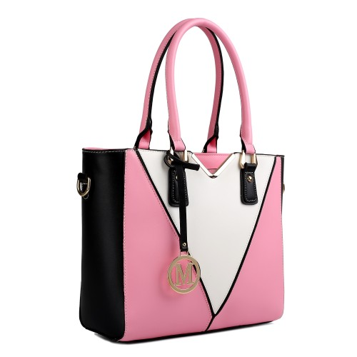 Miss Lulu Leather Look V-Shape Shoulder Handbag - Pink | Stylish & Elegant Women's Tote
