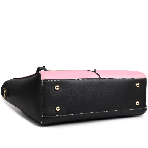 Miss Lulu Leather Look V-Shape Shoulder Handbag - Pink | Stylish & Elegant Women's Tote