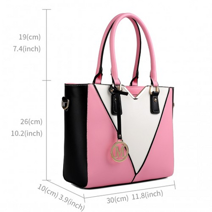 Miss Lulu Leather Look V-Shape Shoulder Handbag - Pink | Stylish & Elegant Women's Tote