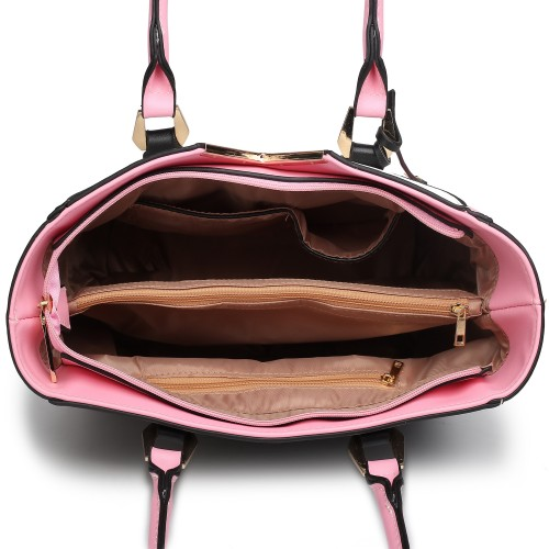 Miss Lulu Leather Look V-Shape Shoulder Handbag - Pink | Stylish & Elegant Women's Tote