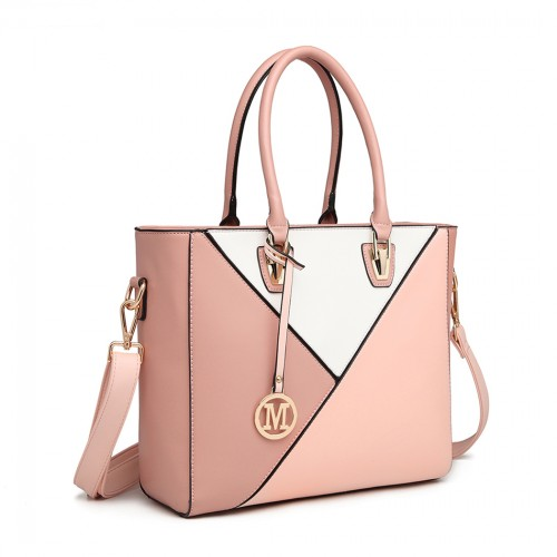 Miss Lulu Leather Look Geometric Ombre Handbag - Nude