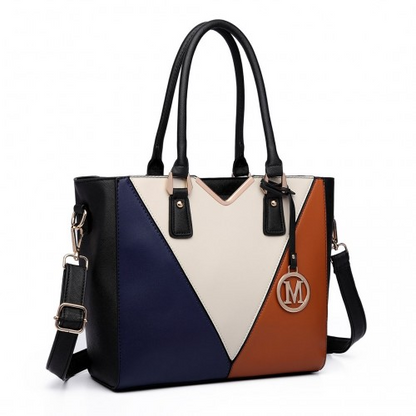 Miss Lulu Leather Look V-Shape Multicolour Tote Bag - Brown | Stylish and Spacious Shoulder Bag