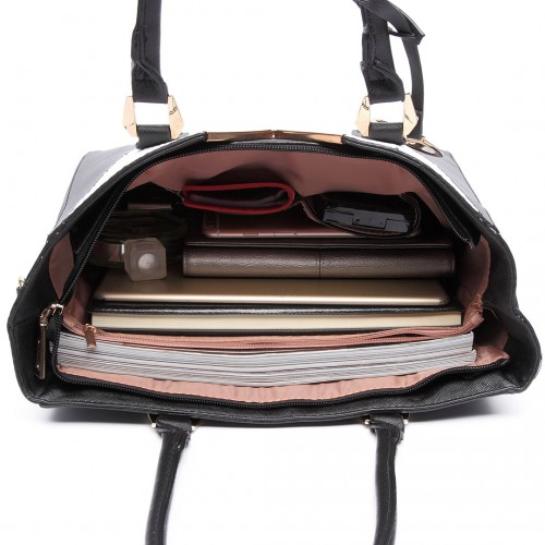 Miss Lulu Leather Look V-Shape Multicolour Tote Bag - Brown | Stylish and Spacious Shoulder Bag