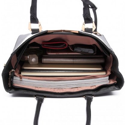 Miss Lulu Leather Look V-Shape Multicolour Tote Bag - Brown | Stylish and Spacious Shoulder Bag