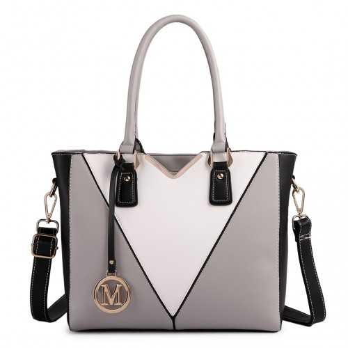 Miss Lulu Leather Look V-Shape Shoulder Handbag - Grey | Stylish and Spacious