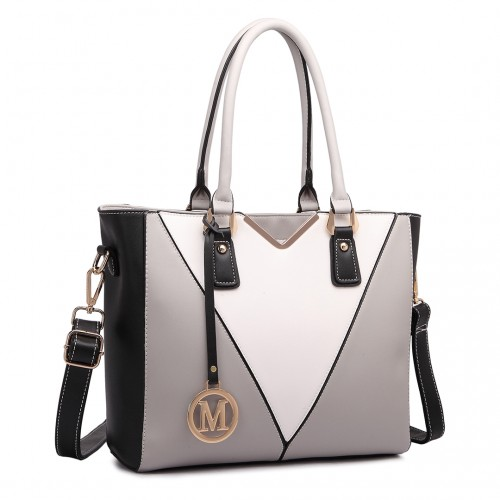 Miss Lulu Leather Look V-Shape Shoulder Handbag - Grey | Stylish and Spacious