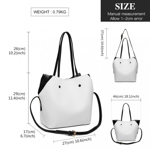 MISS LULU 2 PIECE MULTI-WAY SHOULDER TOTE BAG - WHITE | Versatile Handbag with Stylish Design