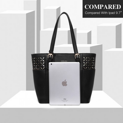 LG1943 - Miss Lulu Laser Cut Out Tote Shopper Bag - Black