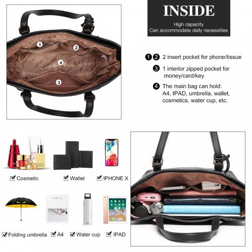 LG1943 - Miss Lulu Laser Cut Out Tote Shopper Bag - Black