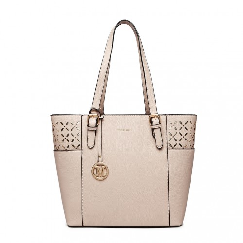 LG1943 - MISS LULU Laser Cut Out Tote Shopper Bag - Beige