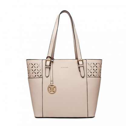 LG1943 - MISS LULU Laser Cut Out Tote Shopper Bag - Beige