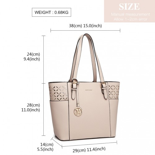 LG1943 - MISS LULU Laser Cut Out Tote Shopper Bag - Beige