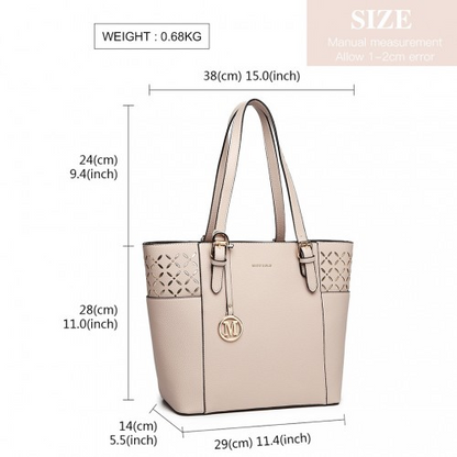LG1943 - MISS LULU Laser Cut Out Tote Shopper Bag - Beige