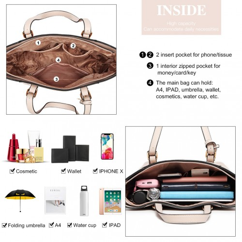 LG1943 - MISS LULU Laser Cut Out Tote Shopper Bag - Beige