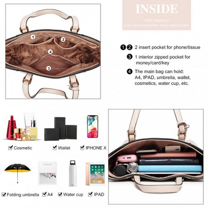 LG1943 - MISS LULU Laser Cut Out Tote Shopper Bag - Beige