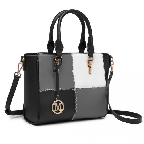 Miss Lulu Multi-Color Combination Handbag Tote Bag - Black | Stylish & Versatile