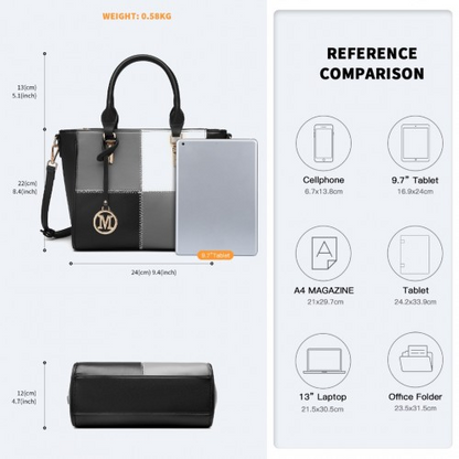 Miss Lulu Multi-Color Combination Handbag Tote Bag - Black | Stylish & Versatile
