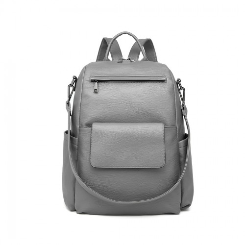 Miss Lulu Large Leather Look Backpack - Grey | Stylish & Spacious