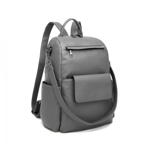 Miss Lulu Large Leather Look Backpack - Grey | Stylish & Spacious