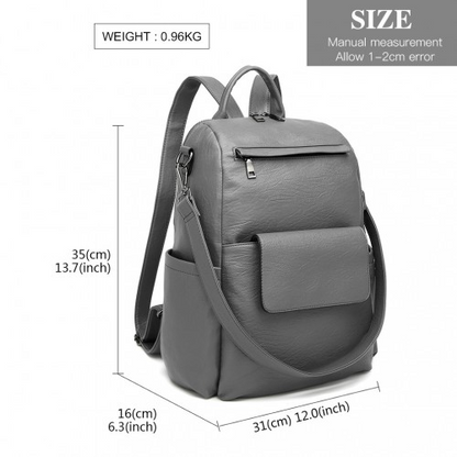 Miss Lulu Large Leather Look Backpack - Grey | Stylish & Spacious