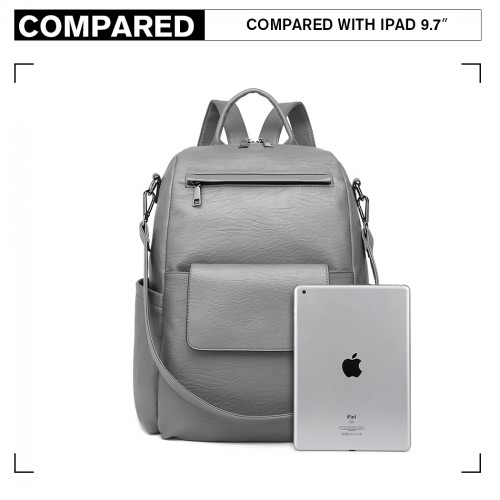 Miss Lulu Large Leather Look Backpack - Grey | Stylish & Spacious