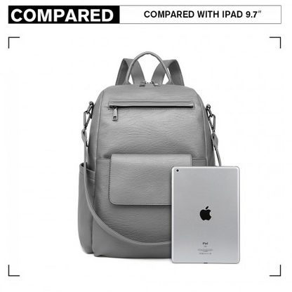 Miss Lulu Large Leather Look Backpack - Grey | Stylish & Spacious