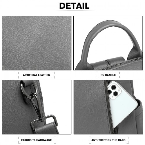 Miss Lulu Large Leather Look Backpack - Grey | Stylish & Spacious