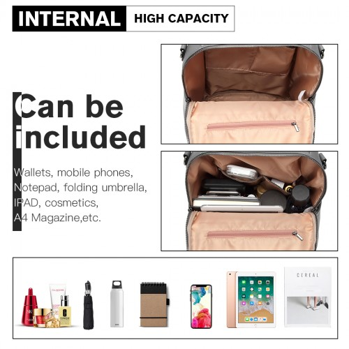 Miss Lulu Large Leather Look Backpack - Grey | Stylish & Spacious