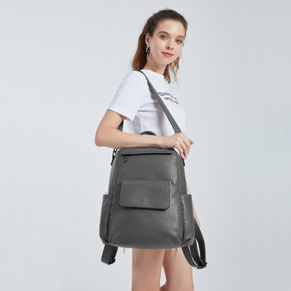 Miss Lulu Large Leather Look Backpack - Grey | Stylish & Spacious