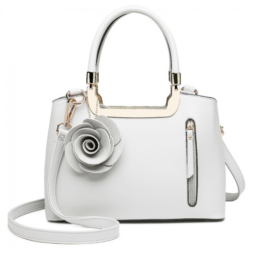 Miss Lulu PU Leather Rose Hanging Ornament Handbag - White | Stylish & Versatile Women's Handbag