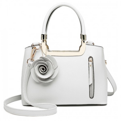 Miss Lulu PU Leather Rose Hanging Ornament Handbag - White | Stylish & Versatile Women's Handbag