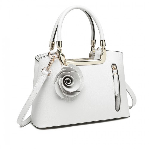 Miss Lulu PU Leather Rose Hanging Ornament Handbag - White | Stylish & Versatile Women's Handbag