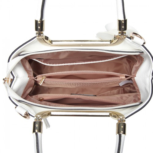 Miss Lulu PU Leather Rose Hanging Ornament Handbag - White | Stylish & Versatile Women's Handbag