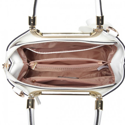 Miss Lulu PU Leather Rose Hanging Ornament Handbag - White | Stylish & Versatile Women's Handbag