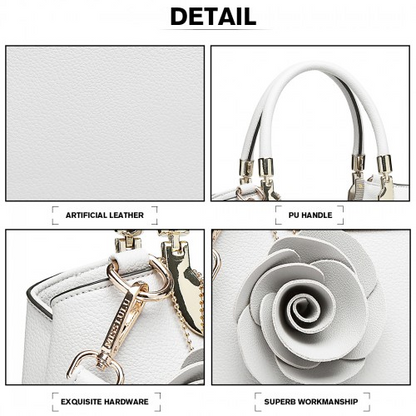 Miss Lulu PU Leather Rose Hanging Ornament Handbag - White | Stylish & Versatile Women's Handbag