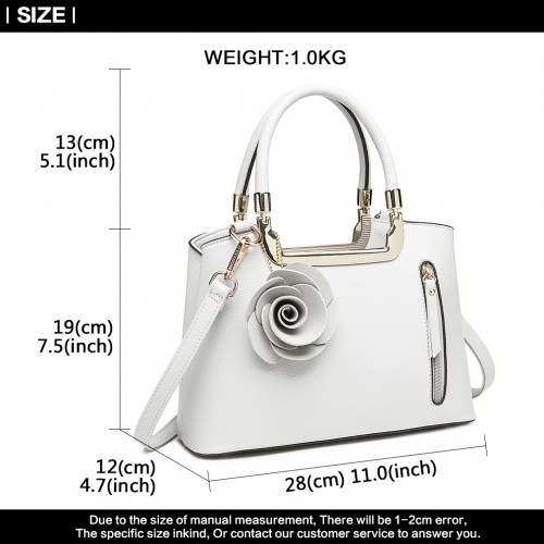 Miss Lulu PU Leather Rose Hanging Ornament Handbag - White | Stylish & Versatile Women's Handbag
