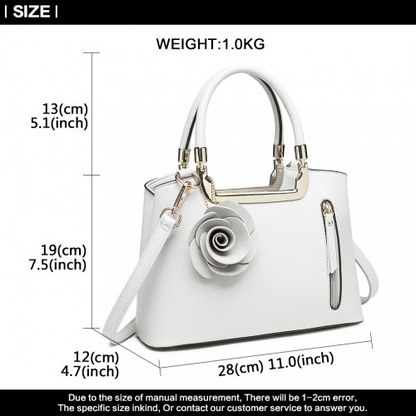 Miss Lulu PU Leather Rose Hanging Ornament Handbag - White | Stylish & Versatile Women's Handbag