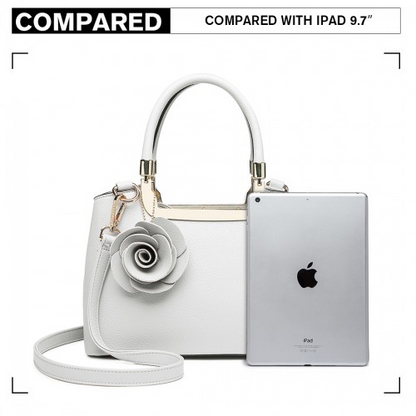 Miss Lulu PU Leather Rose Hanging Ornament Handbag - White | Stylish & Versatile Women's Handbag