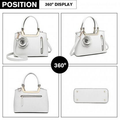 Miss Lulu PU Leather Rose Hanging Ornament Handbag - White | Stylish & Versatile Women's Handbag