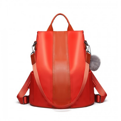 Stylish Miss Lulu Two Way Backpack Shoulder Bag with Pom Pom Pendant - Orange